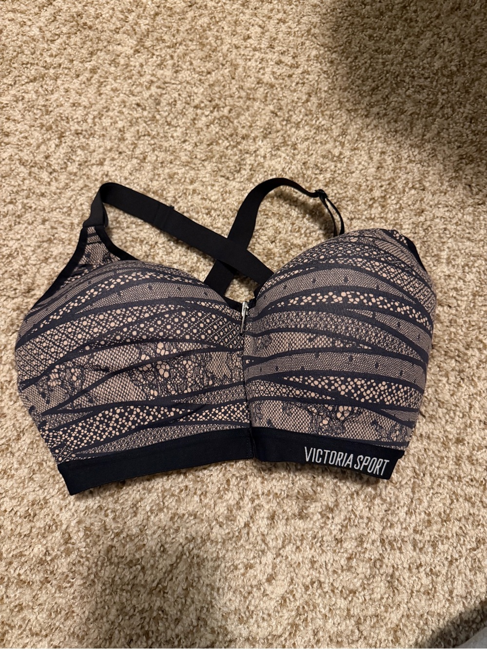 Victoria's Secret Black and Nude Lace-Effect Padded Sports Bra